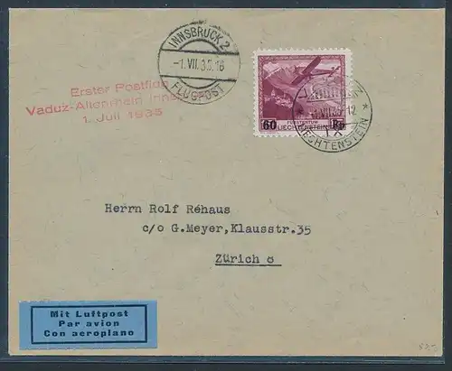 Liechtenstein 1. Postflug 1935  Brief ( bc9440 )  siehe scan  !