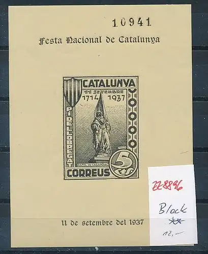 Spanien Block Catalonga  1937    -Bürgerkrieg    ** (zz8896  ) siehe scan  !