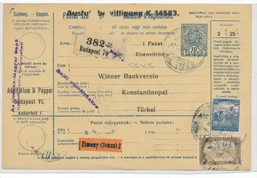 Ungarn Paketkarte in die Türkei mit Nachporto  (zz9187 ) siehe scan !
