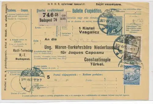 Ungarn Paketkarte in die Türkei mit Nachporto  (zz9188 ) siehe scan !
