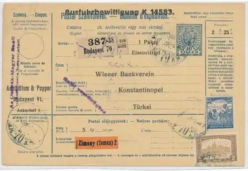 Ungarn Paketkarte in die Türkei mit Nachporto  (zz9181  ) siehe scan !