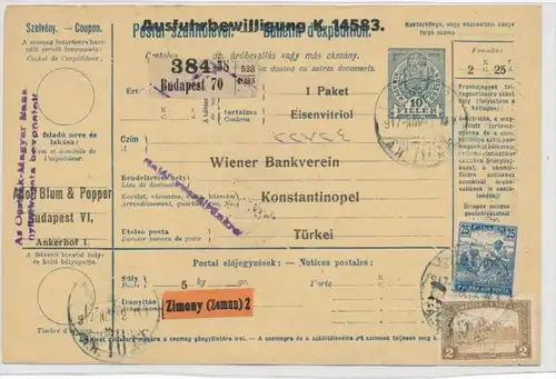 Ungarn Paketkarte in die Türkei mit Nachporto  (zz9180  ) siehe scan !