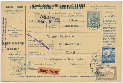 Ungarn Paketkarte in die Türkei mit Nachporto  (zz9182  ) siehe scan !