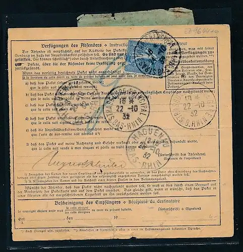 D.-Reich- Pakettkarte &gt; Frankreich - Nachporto     ( zz9644  ) siehe scan