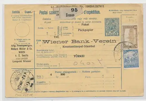 Ungarn -alte Paketkarte .... Nachporto Türkei  ( ze231  ) siehe scan