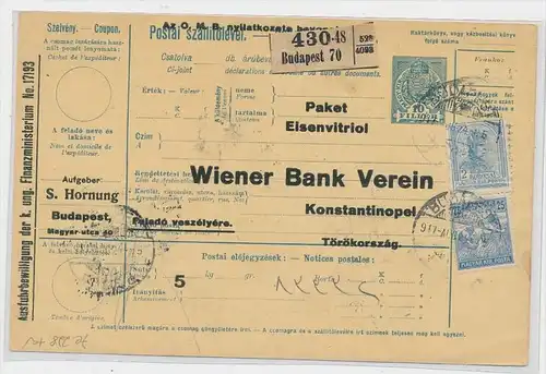 Ungarn -alte Paketkarte .... Nachporto Türkei  ( ze228  ) siehe scan