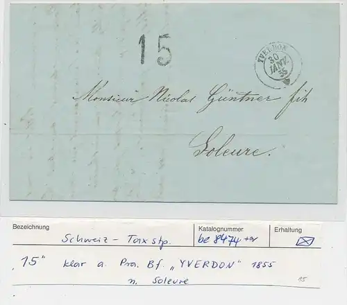 Schweiz Beleg  Tax-Stempel 1855    ( be8474  ) siehe scan  !
