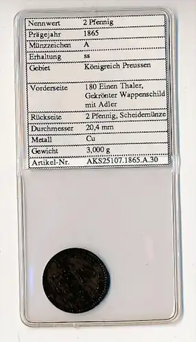 Preussen- 2  Pfennig   1865     (x2109   )  siehe Bild