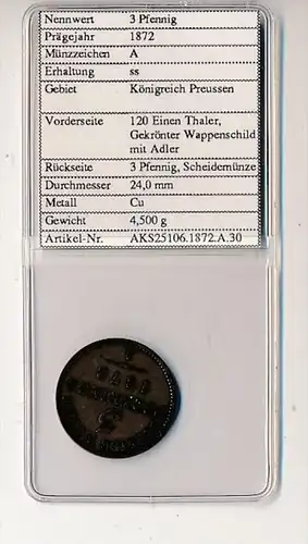 Preussen- 3  Pfennig   1872     (x2110   )  siehe Bild