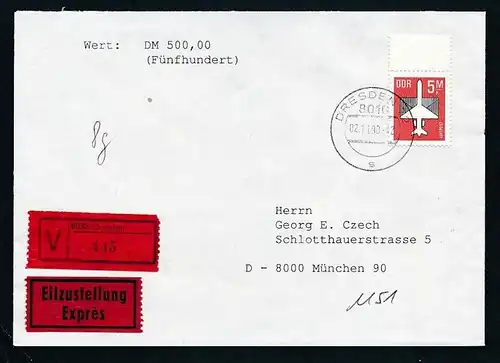 DDR  EF.2967  Wert+Express Brief 1990   ( t9023 ) siehe scan !