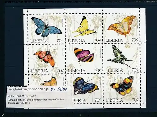 Schmetterlinge/Falter  Liberia 1660-69     **   ( oo3600 ) siehe scan !