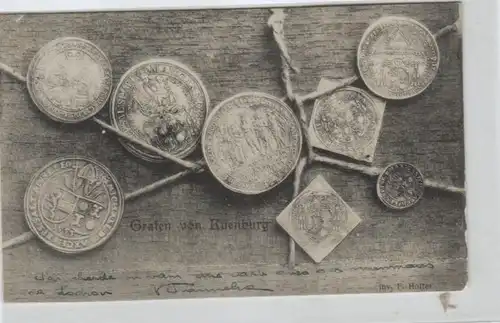 Motiv-Münzen/Geld  - schöne alte Karte ....   (ka5433  ) siehe scan