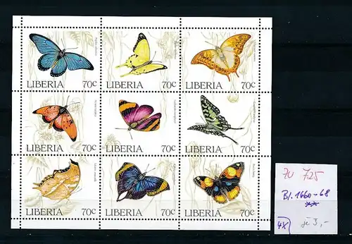 Schmetterlinge -Liberia Block 1660-68   **  (zu725 ) siehe scan