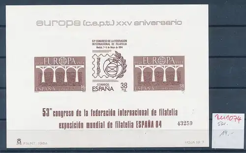 Spanien   Sonder  Druck Europa 1984         **   (zu1074  ) siehe scan