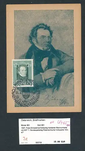 Österreich MC 1947 Franz Schubert... (oo4405 ) siehe scan !