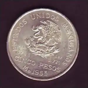 Mexiko  Cinco Peso 1953  27 Gramm  A-Silber /Ag (x549 ) siehe scan  !!
