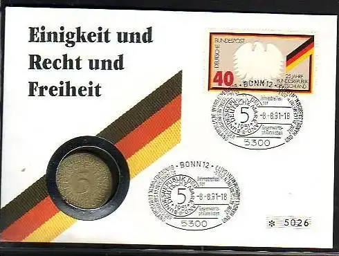 BRD  Numisbrief  Einigkeit..... mit  5  Mark Silber   (dc8889 ) siehe scan