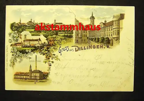 DILLINGEN Donau Schwaben - Litho - z. B. Elektr. Centrale - Lyceum - 1899