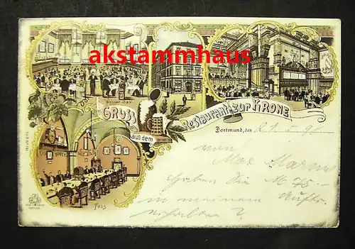 DORTMUND - Litho - Restaurant  ZUR KRONE + innen - 1898