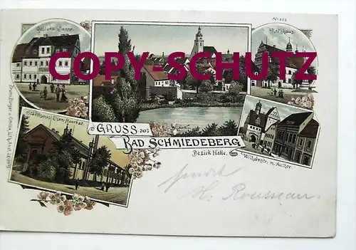 BAD SCHMIEDEBERG Wittenberg - Litho - z. B. Gasthaus (?) GOLDENE SONNE - 1897!