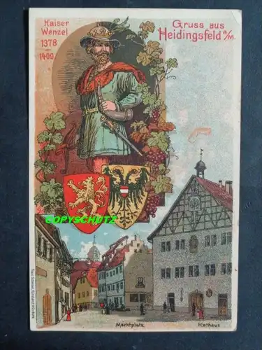 HEIDINGSFELD Main Würzburg - Litho - Kaiser WENZEL Wappen