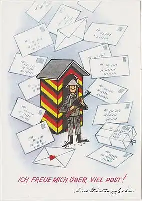 Karikatur: DDR Soldat im Überstand Ich freue Ansichtskarte  DDR NVA 1976