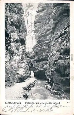 Ansichtskarte Ansichtskarte Wehlen Felsentor im Uttewalder Grund 1915