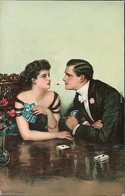Ansichtskarte  Mann und Frau beim Kartenspiel - Erotika 1916