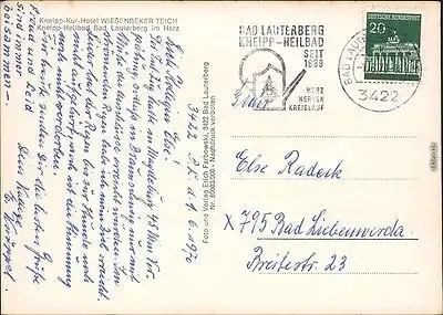 Ansichtskarte Bad Lauterberg im Harz Kneipp-Kur-Hotel Wiesenbeker Teich 1970