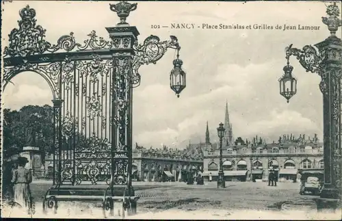 CPA Nancy Place Stanislas et Grilles de Jean Lamour 1914