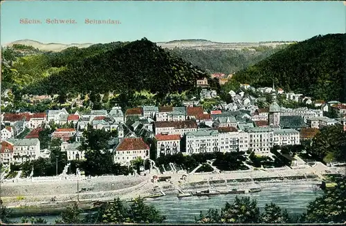 Ansichtskarte Bad Schandau Panorama-Ansicht - Zeichnung 1915