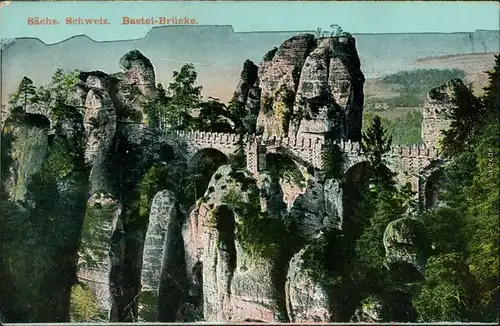 Ansichtskarte Lohmen (Sachsen) Basteibrücke - Sächsische Schweiz 1913