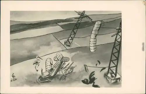Ansichtskarte  Scherzkarten - Flugzeug und der Strom 1966