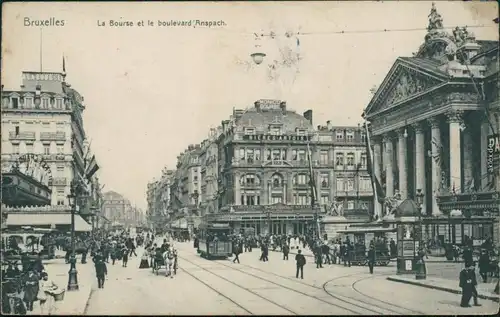 Ansichtskarte Brüssel Bruxelles Finanzinstitut/Bourse und Boulevard 1911