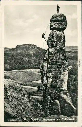 Pfaffendorf-Königstein (Sächsische Schweiz) Kletterer am Pfaffenstein  g1953