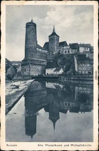 Ansichtskarte Bautzen Budyšin Alte Wasserkunst mit Michaeliskirche 1952