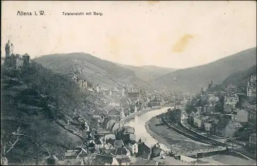 Ansichtskarte Altena Totalansicht mit Burg 1911