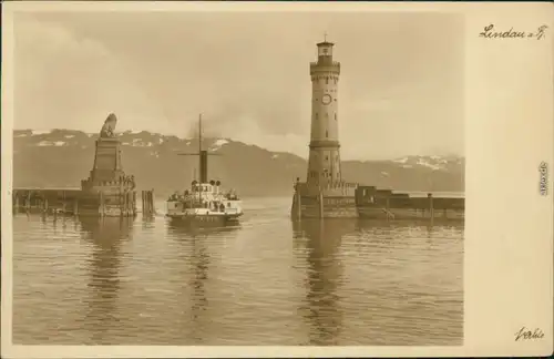 Ansichtskarte Lindau (Bodensee) Hafen, Dampfer 1932