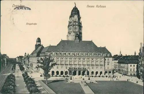 Ansichtskarte Innere Altstadt-Dresden Neues Rathaus, Ringstraße 1911