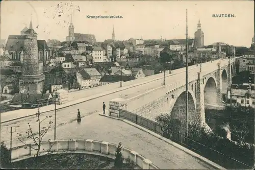 Ansichtskarte Bautzen Budyšin Kronprinzenbrücke 1912