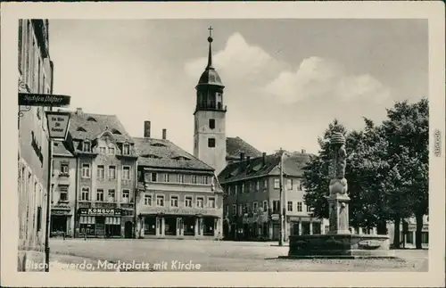 Ansichtskarte Bischofswerda Marktplatz mit Kirche und Brunnen 1962
