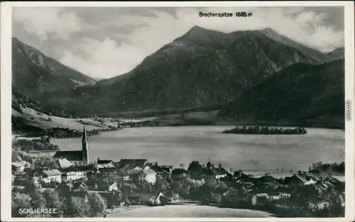 Schliersee Panorama-Ansicht mit Kirche, See und Brecherspitze 1932