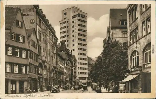 Ansichtskarte Stuttgart Tagblatt-Funkhaus Cigarren Geschäft 
1929