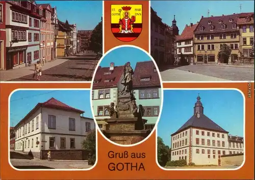 Gotha Hauptmarkt, Gedenkstätte, Schellenbrunnen, Schloß Friedenstein 1987