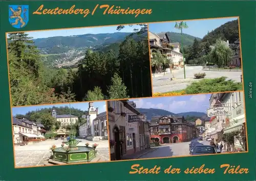 Ansichtskarte Leutenberg Panorama, Straße, Markt mit Brunnen, Gasthof 1999