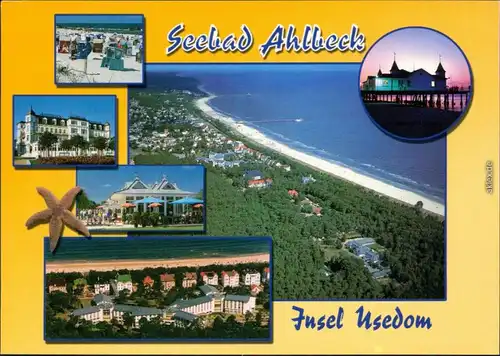 Ansichtskarte Ahlbeck (Usedom) Luftbild, Strand, Kurhaus, Hotel 1995