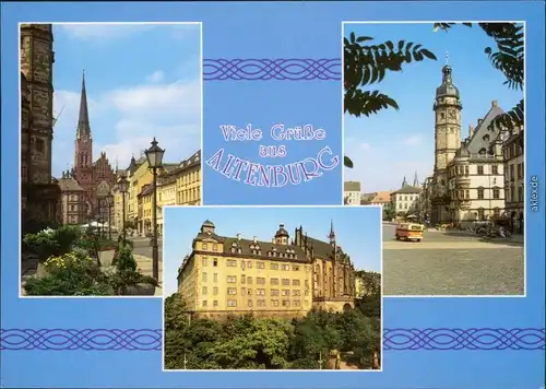 Ansichtskarte Altenburg Markt mit Brüderkirche, Rathaus, Schloß 1999