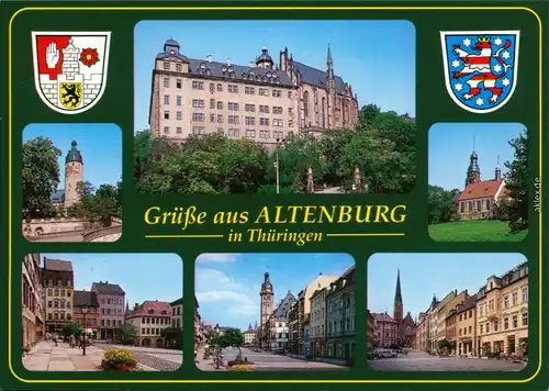 Ansichtskarte Altenburg Hauptmarkt, Schloss, Kirche, Rathaus 1999