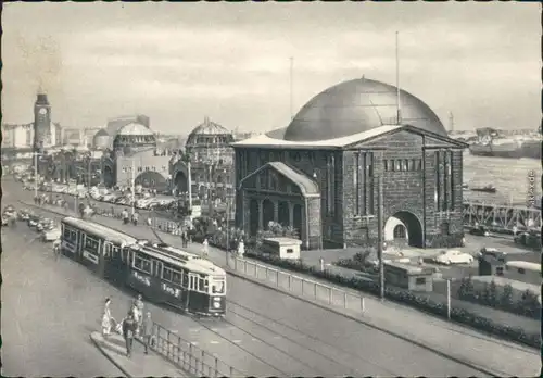Ansichtskarte St. Pauli-Hamburg Landungsbrücken und Straßenbahn 1962 