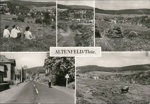 Altenfeld (Thüringen) Blick vom Rotkopf, Haube, Grundstraße, Panorama 1978